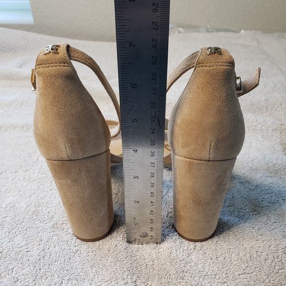 Sam Edelman Yaro Block Heel Sandal Womens 6.5 Oatmeal Suede Casual Chic Summer - Picture 5 of 9